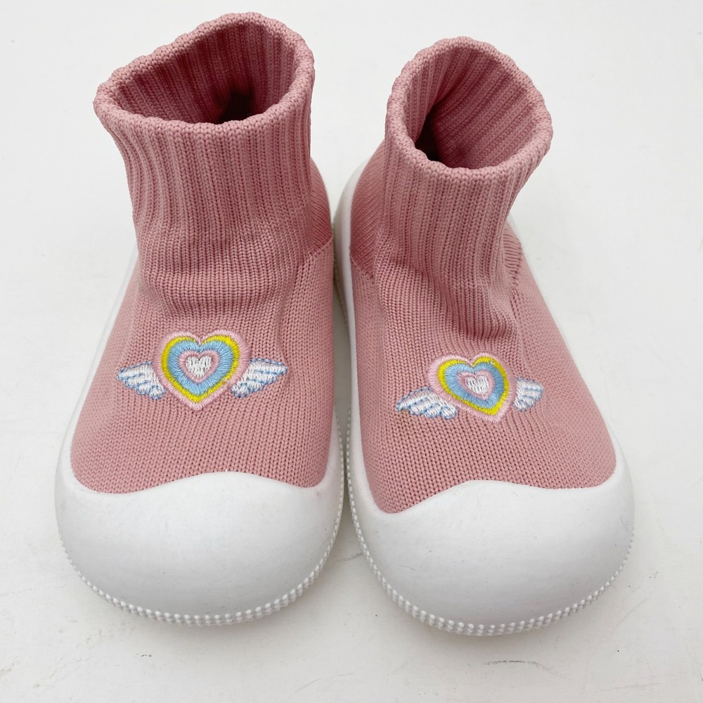STQ Rainbow Heart Pink Love Knit Pull On Sock Shoes Toddler Girls 140mm 7 Wide